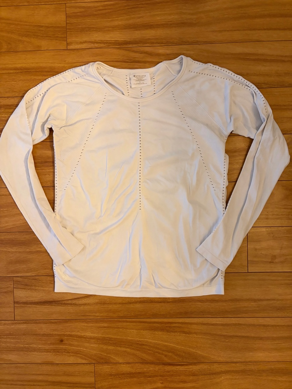 Athleta White Long Sleeve Laser-Trim Athletic Tee